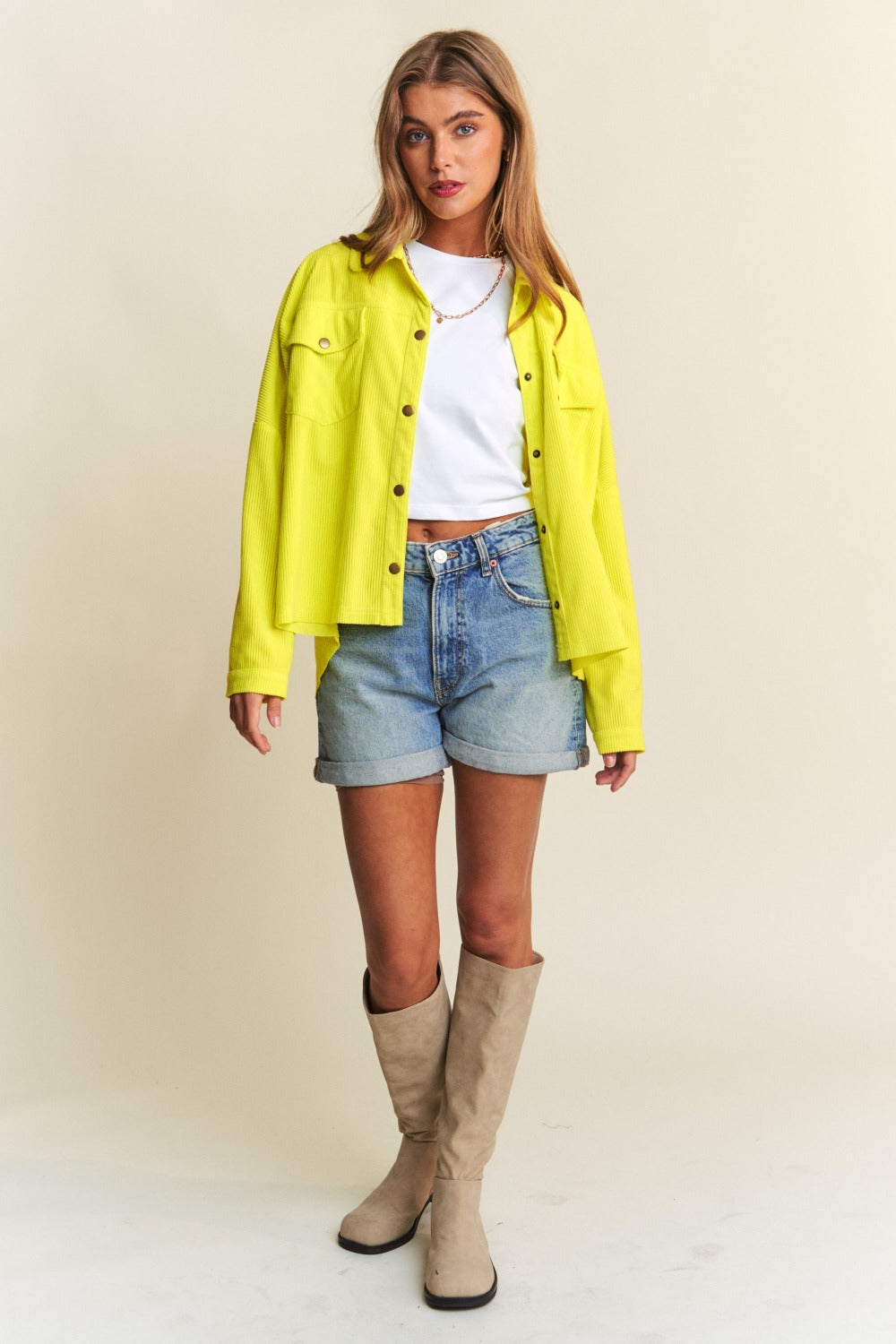 Snap Down Long Sleeve High Low "Shacket" Shirt Jacket