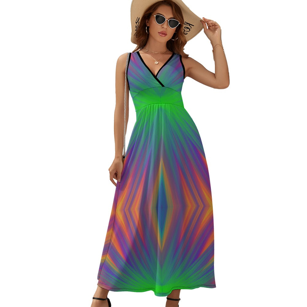 Women’s Multicolor Geometric V-Neck Maxi Dress