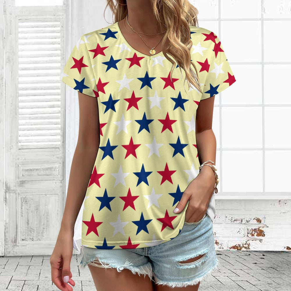 Women’s 4th of July V-neck Short Sleeve T-shirts