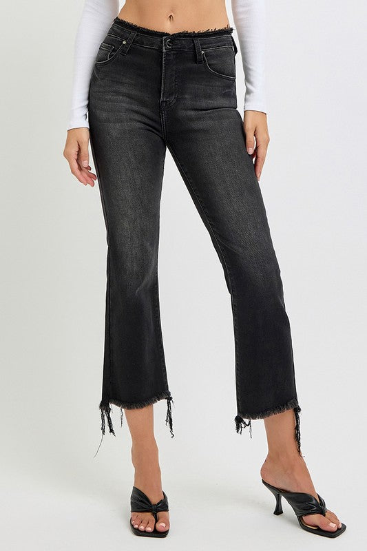 Raw Hem Cropped Flare Jeans Plus-Size