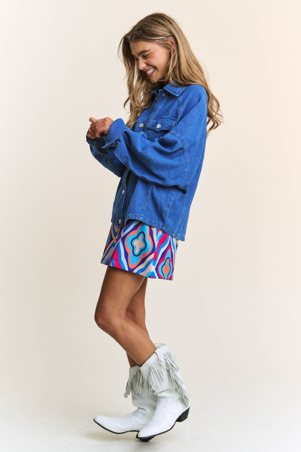 Snap Down Long Sleeve Denim"Shacket" Shirt Jacket