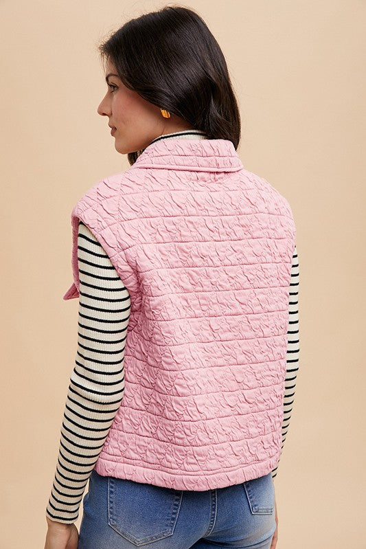 Texture Quilted Snap Down Vests