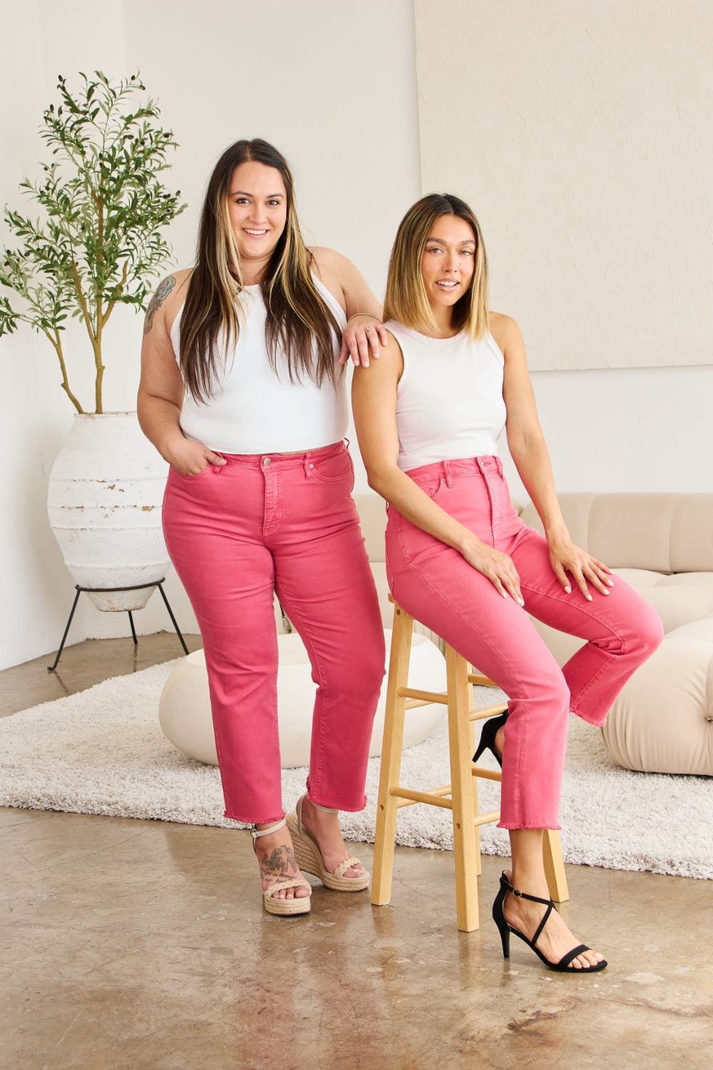 Cropped Tummy Control High Waist Raw Hem Jeans