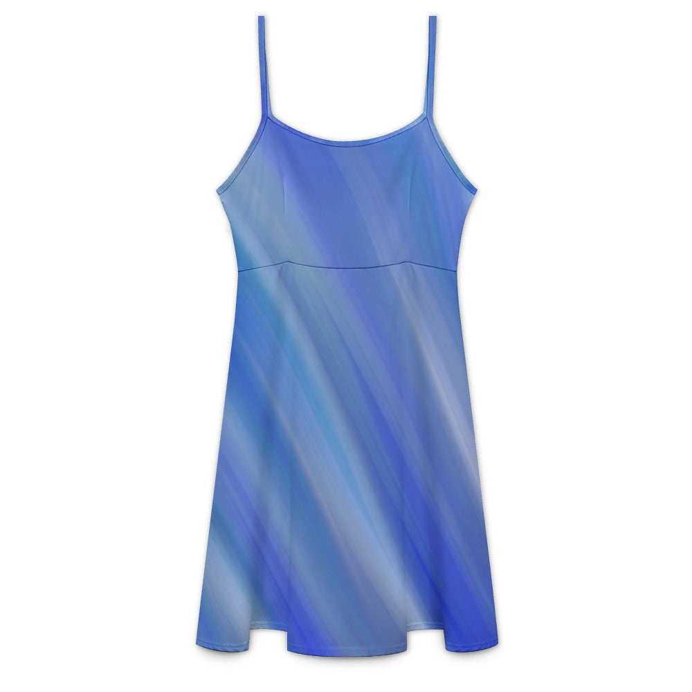 Women’s Light Blue Multicolor Sleeveless Strap Mini Dresses