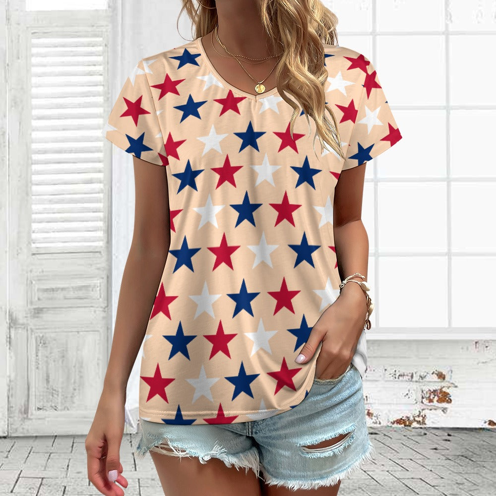 Women’s 4th of July V-neck Short Sleeve T-shirts