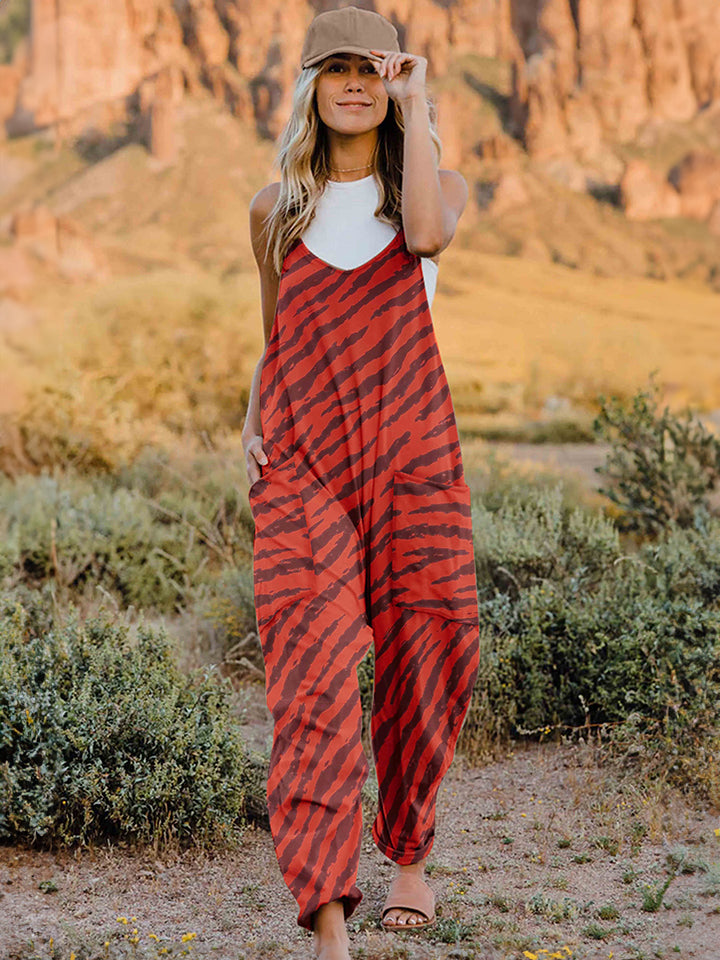Print V-Neck Sleeveless Jumpsuit