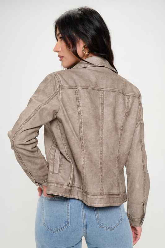 Button Down Cargo Vegan Leather "Shacket" Shirt Jacket