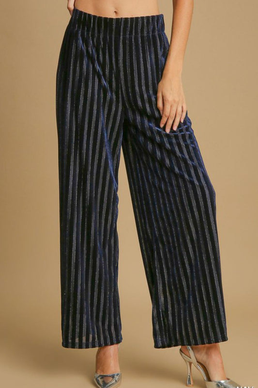 Striped Wide Leg Velvet Pants
