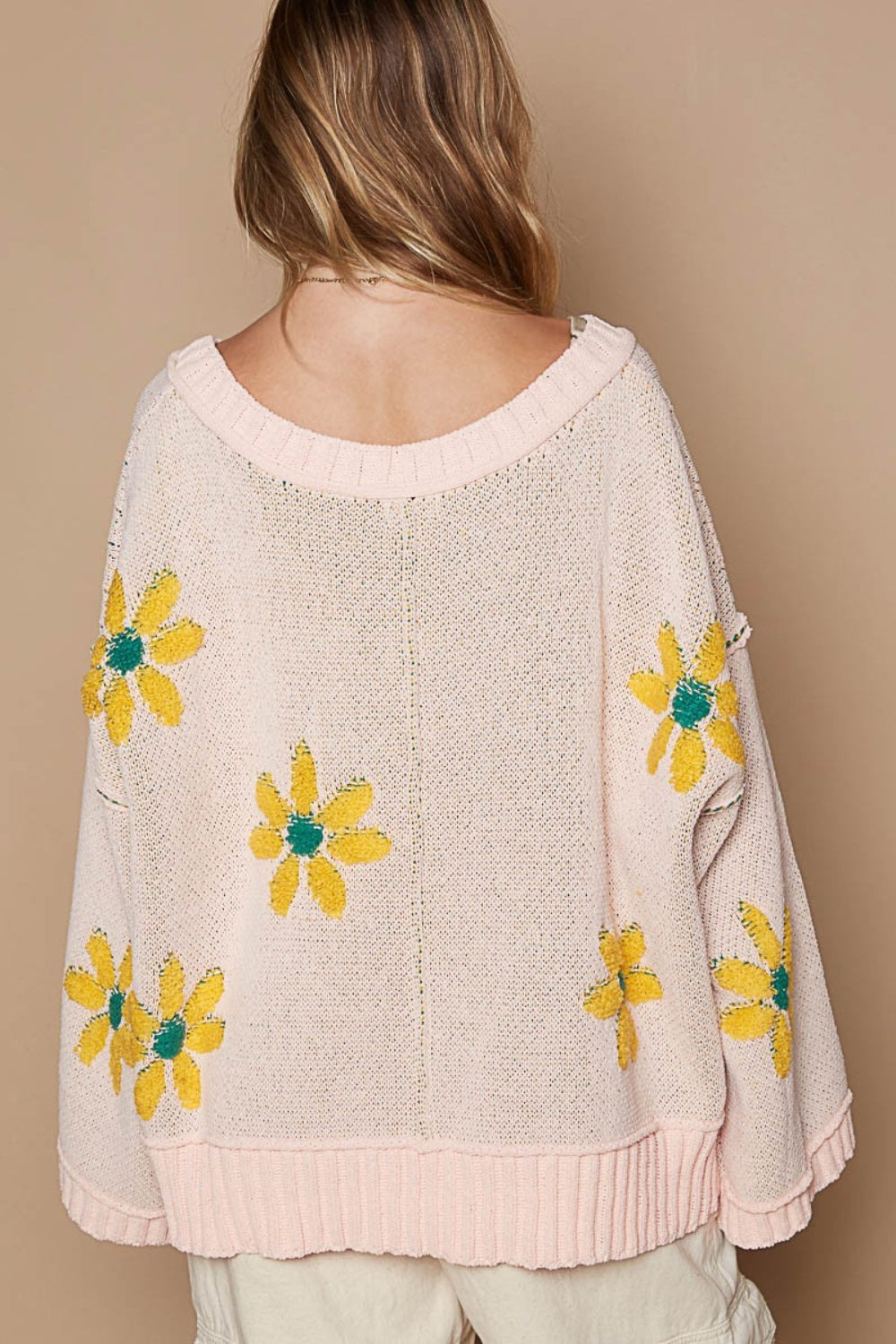 V-Neck Floral Chenille Sweater