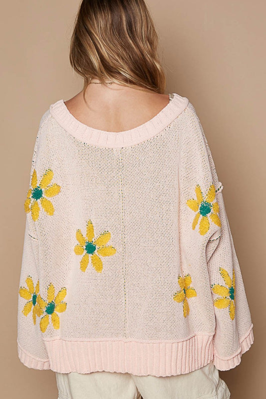 V-Neck Floral  Chenille Sweater
