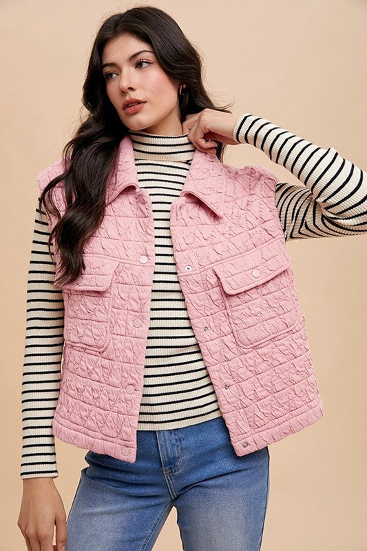 Texture Quilted Snap Down Vests