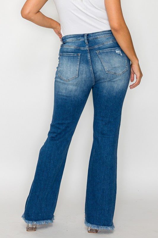 Raw Hem Distressed High Rise Bootcut Jeans