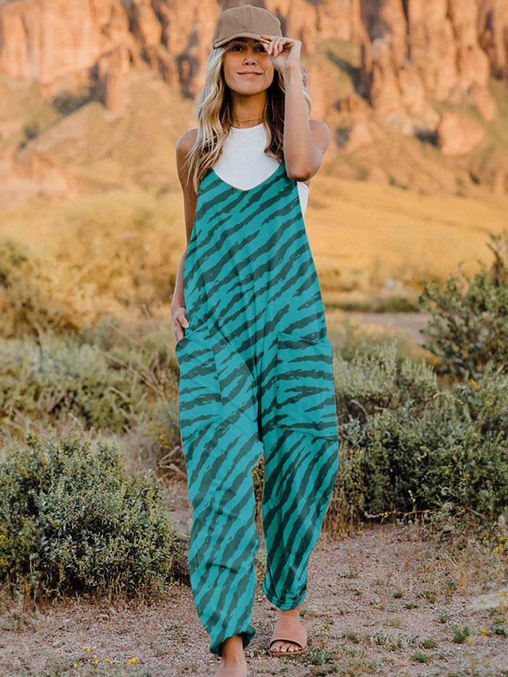 Print V-Neck Sleeveless Jumpsuit