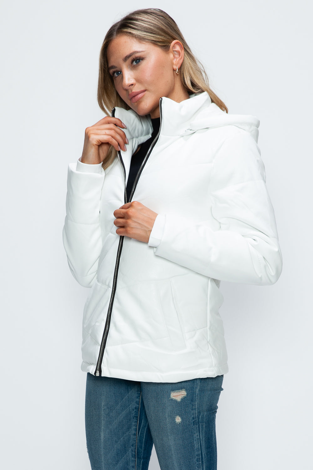 Pocketed Zip Up Puffer Jacket with Removable Hood