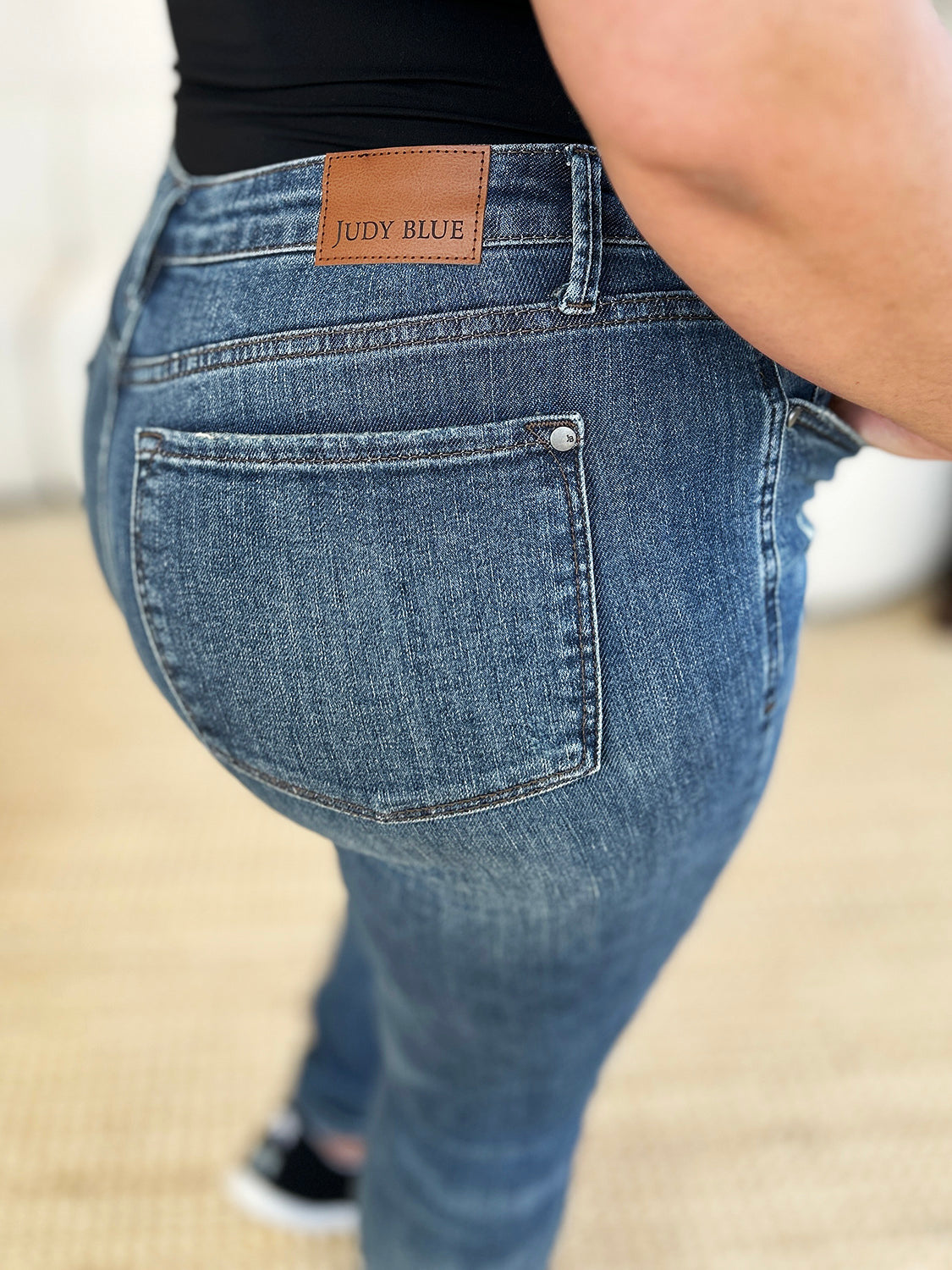 Mid Waist Distressed Slim Jeans