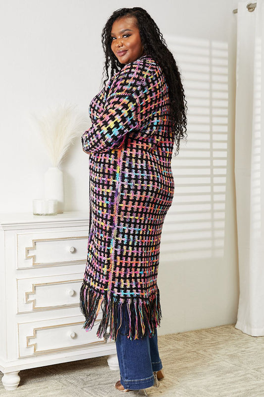 Multicolor Open Front Fringe Hem Cardigan
