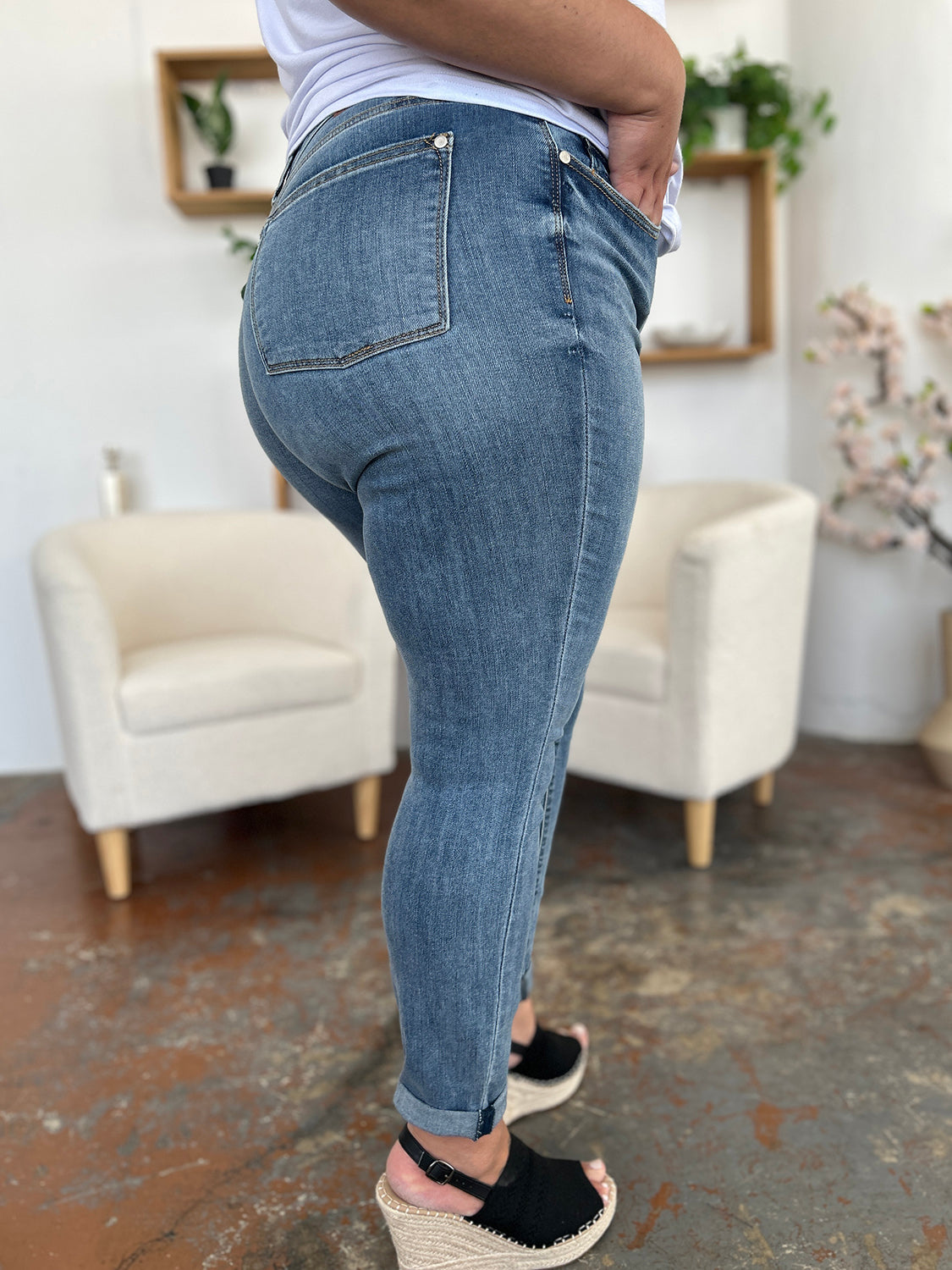 Cuffed Hem Slim Jeans