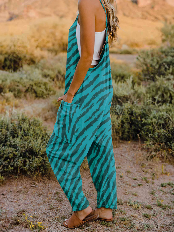 Print V-Neck Sleeveless Jumpsuit