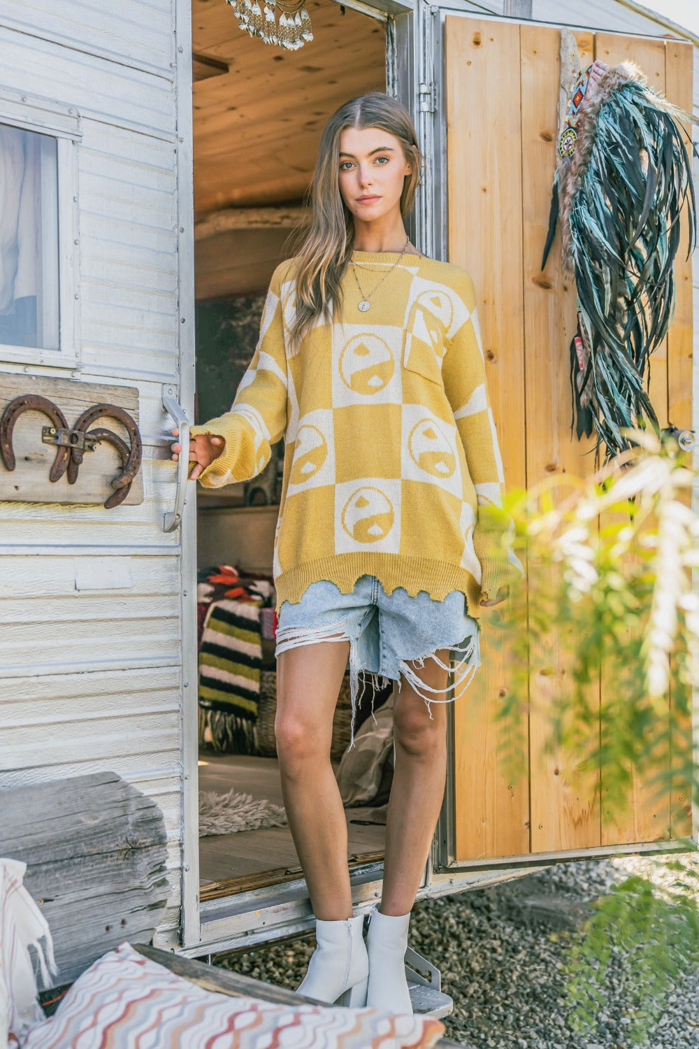 Checkerboard Sweater with Yin Yang