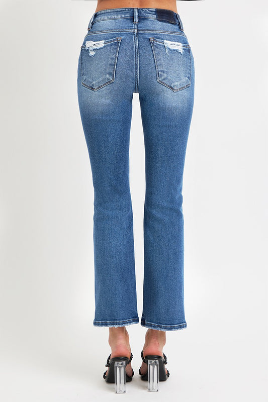 Mid Rise Ankle Straight Jeans with Pockets
