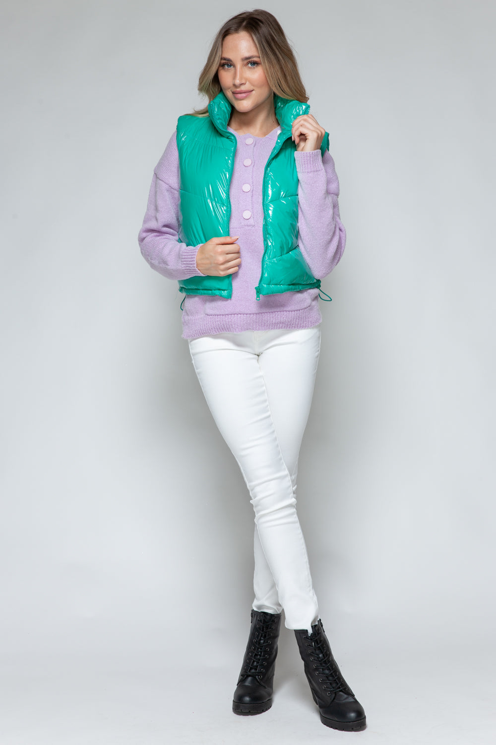 Zip Up Turtleneck Quilted Vest