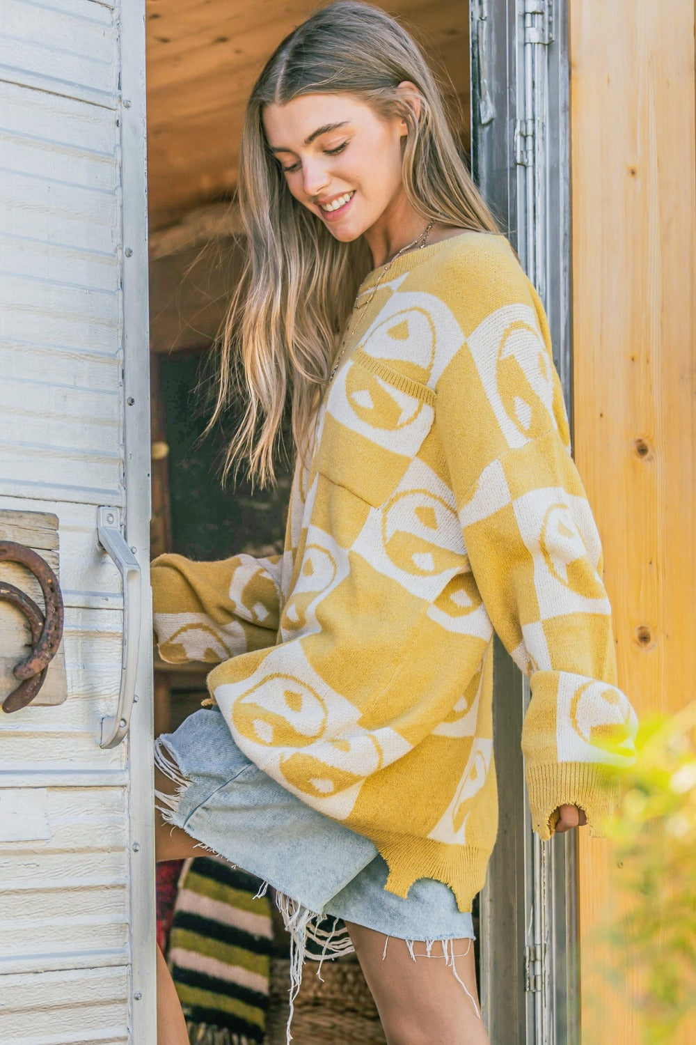 Checkerboard Sweater with Yin Yang