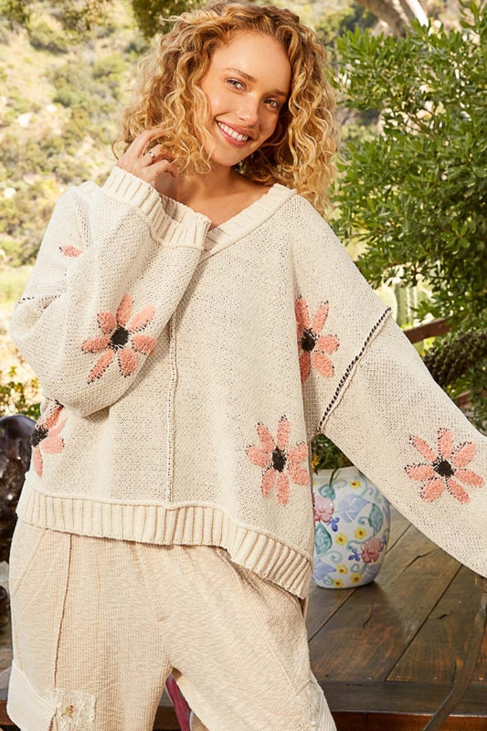 V-Neck Floral  Chenille Sweater
