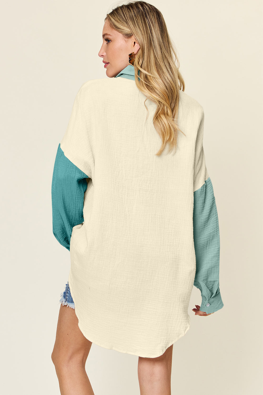 Pocketed Textured Button Up Shirt