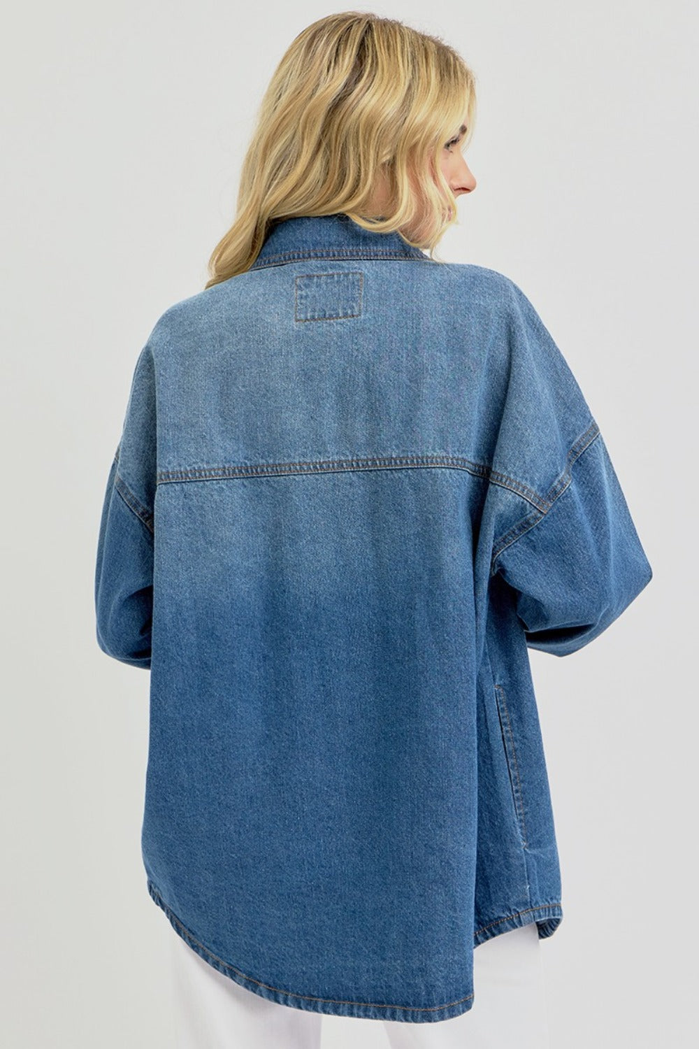 Snap Down Long Sleeve Denim"Shacket" Shirt Jacket