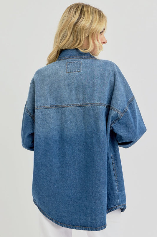 Snap Down Long Sleeve Denim"Shacket" Shirt Jacket