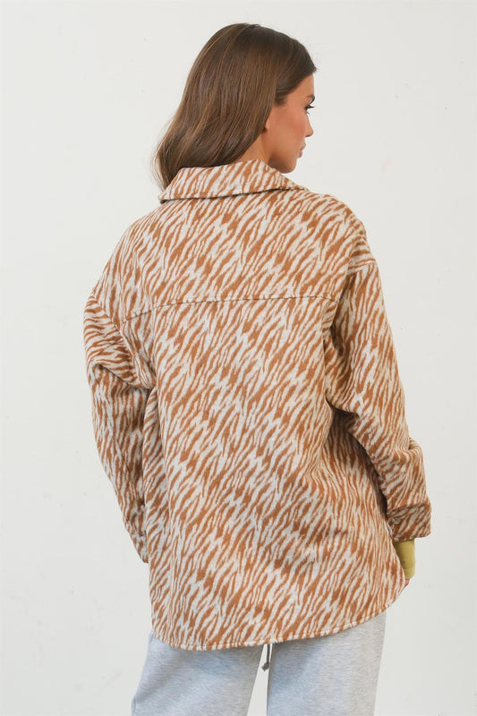Zebra Print Snap Down Long Sleeve"Shacket" Shirt Jacket
