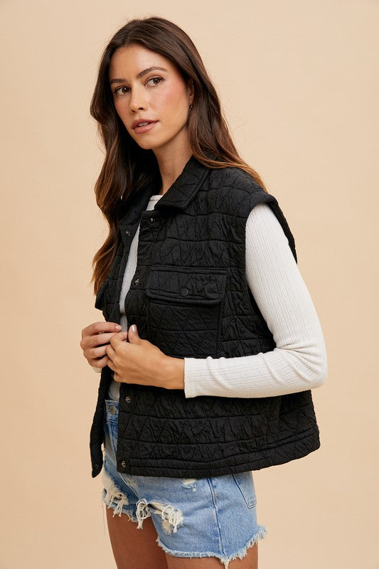 Texture Quilted Snap Down Vests