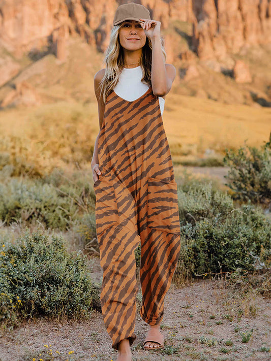 Print V-Neck Sleeveless Jumpsuit