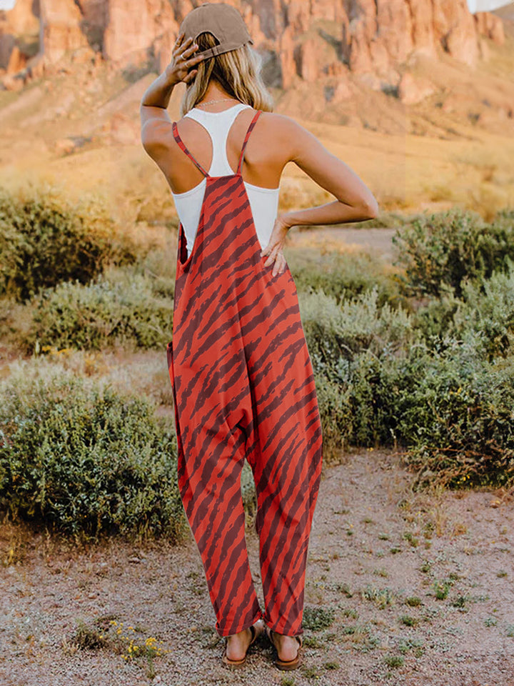 Print V-Neck Sleeveless Jumpsuit