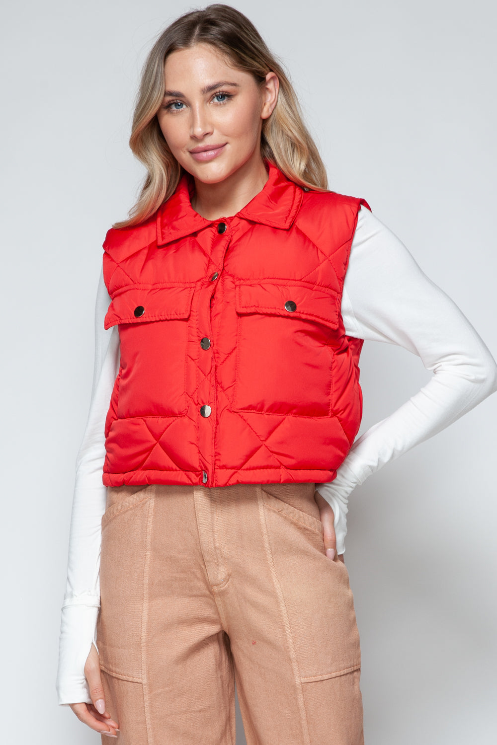 Snap Down Quilted Cropped Vests