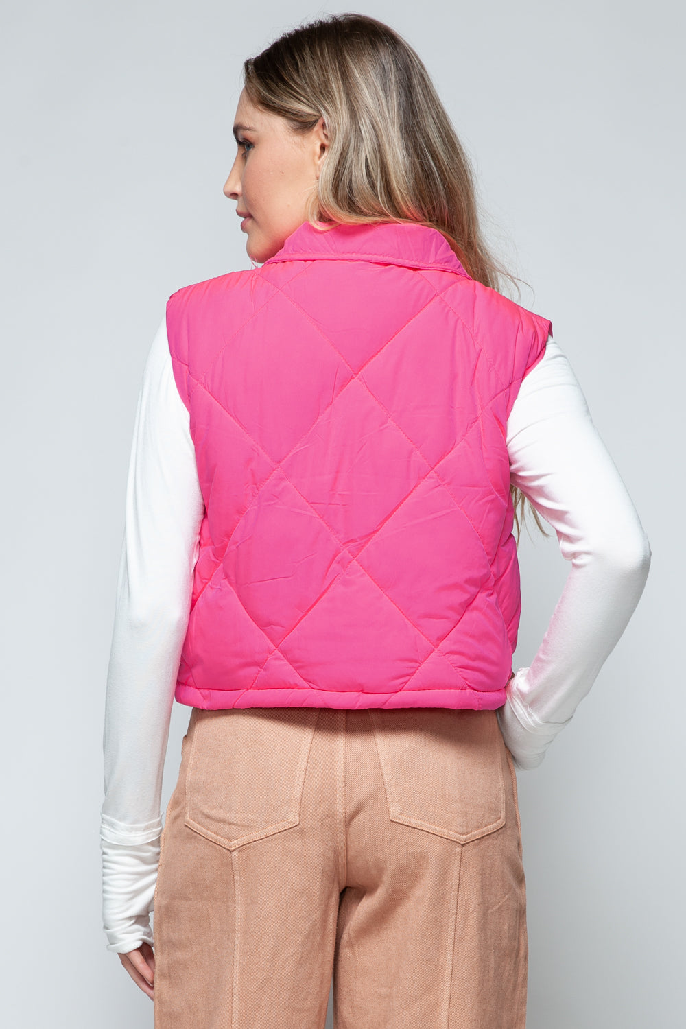 Snap Down Quilted Cropped Vests