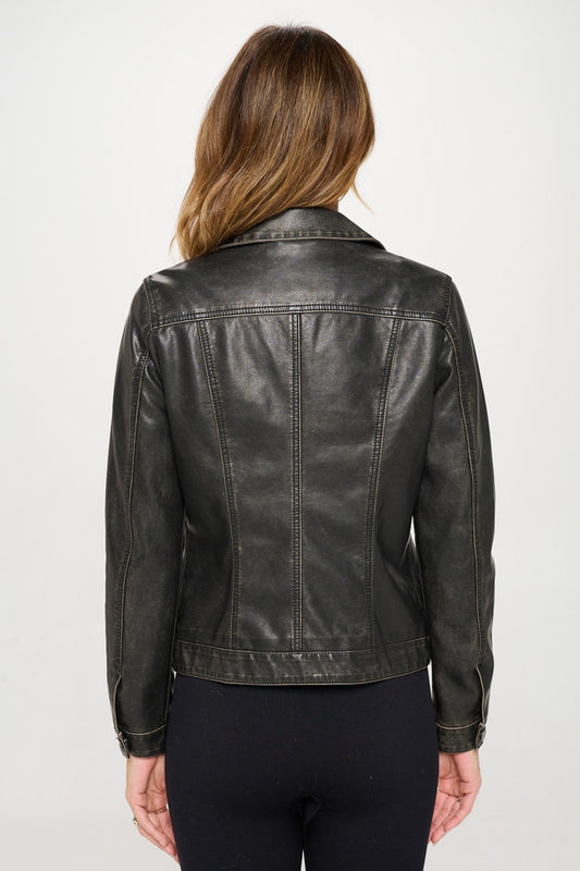 Button Down Cargo Vegan Leather "Shacket" Shirt Jacket
