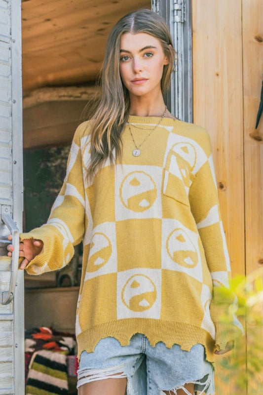Checkerboard Sweater with Yin Yang
