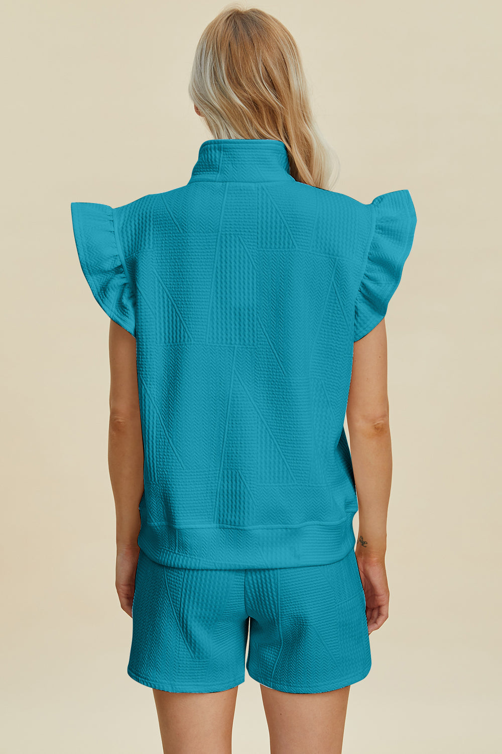Textured Flounce Sleeve Top and Shorts Set