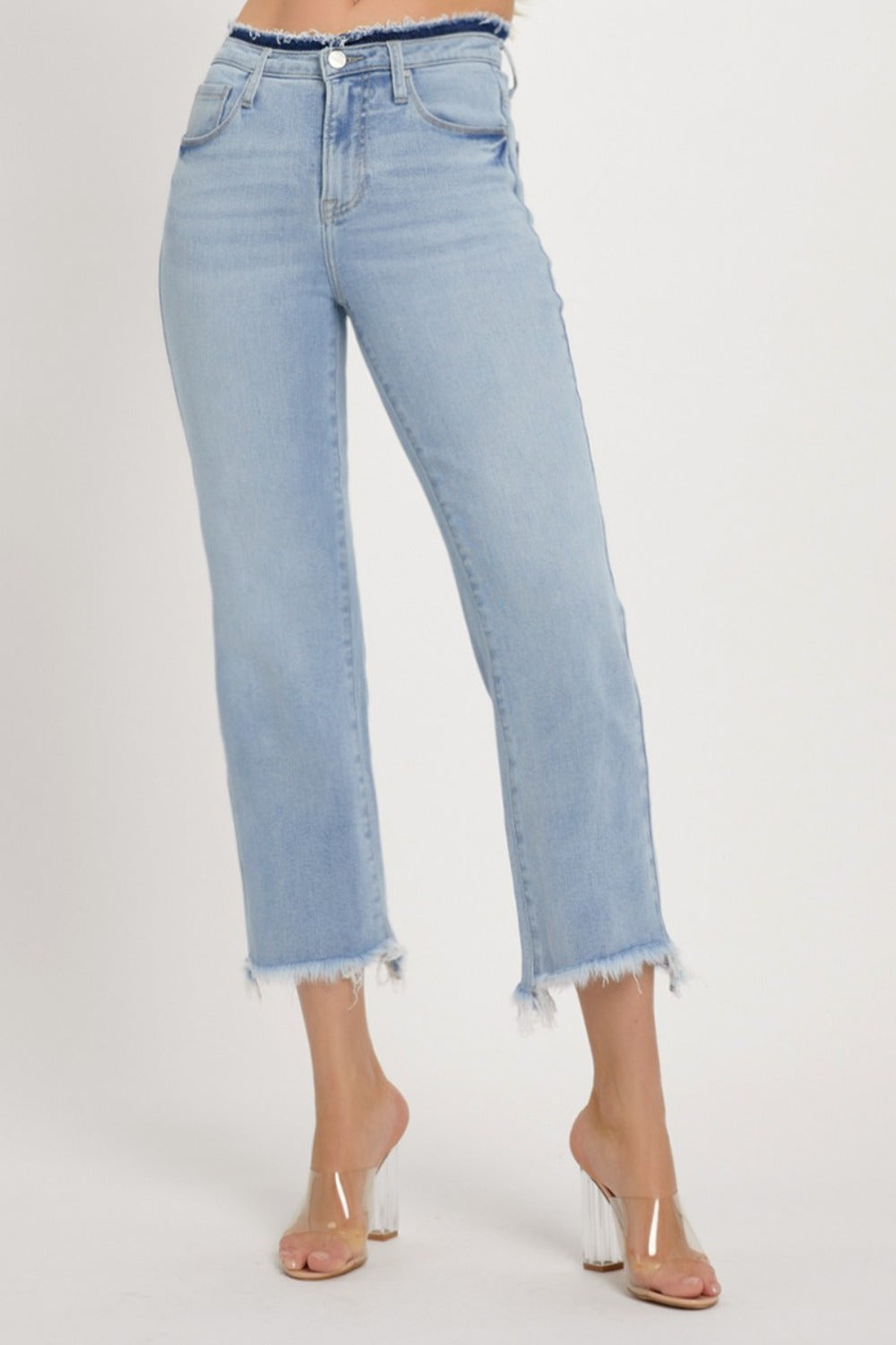 High Rise Raw Edge Crop Jeans