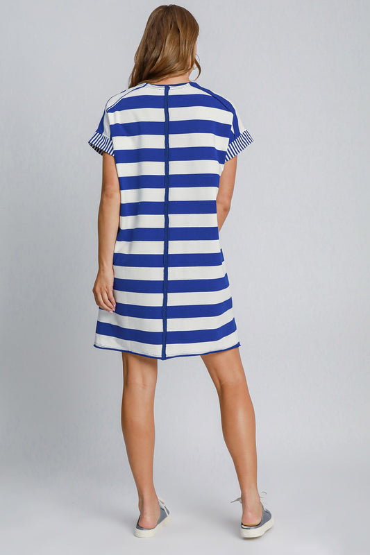 Peace Applique Striped Short Sleeve Mini Dress