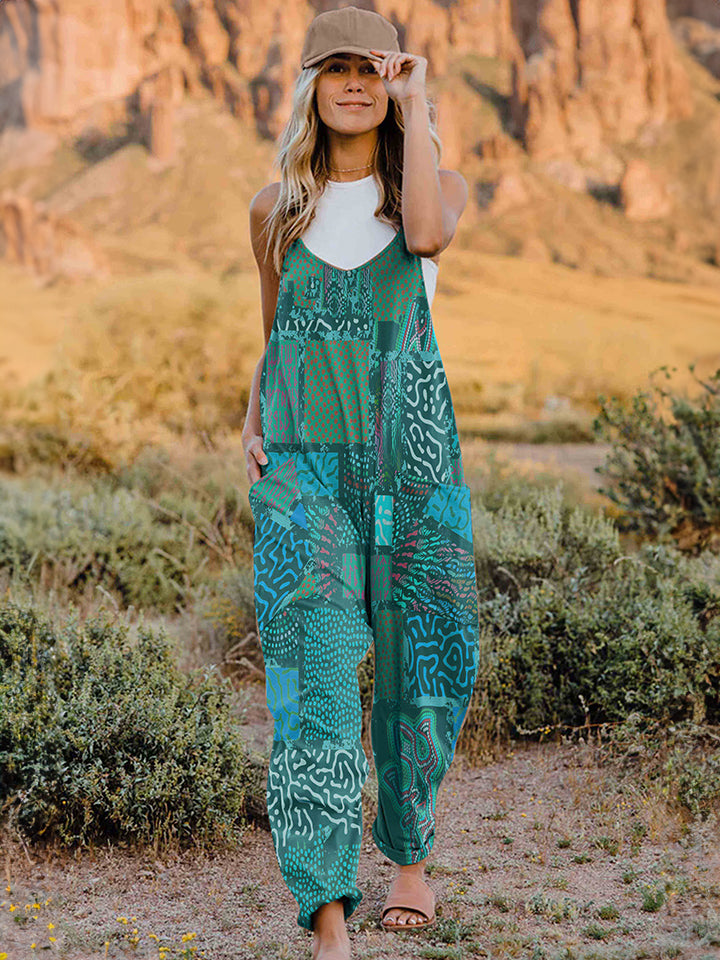 Print V-Neck Sleeveless Jumpsuit