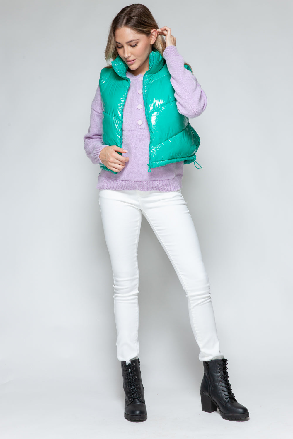 Zip Up Turtleneck Quilted Vest