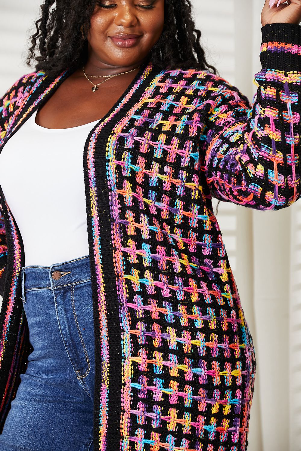 Multicolor Open Front Fringe Hem Cardigan