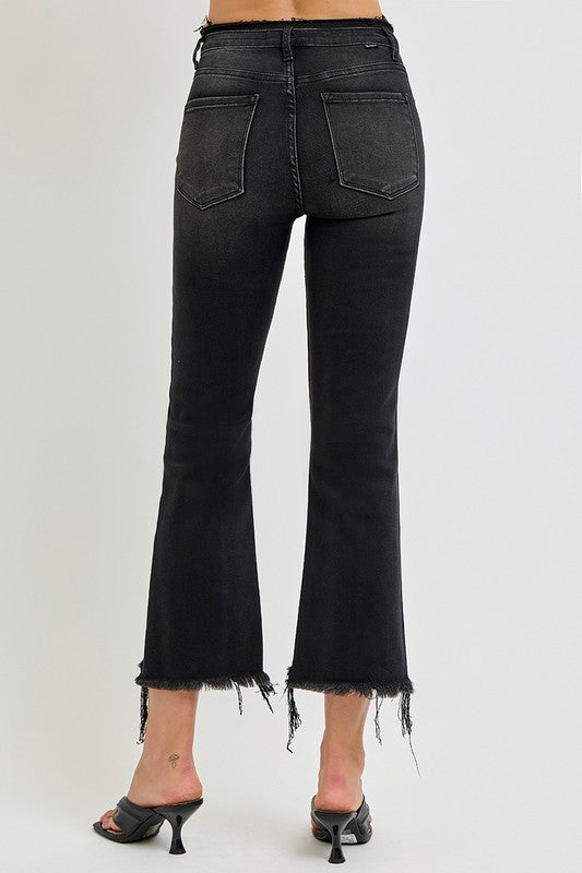 Raw Hem Cropped Flare Jeans Plus-Size