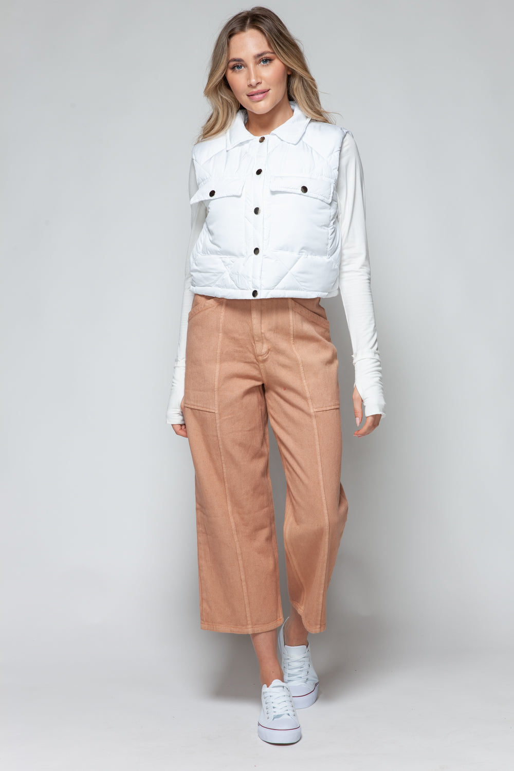 Snap Down Quilted Cropped Vests