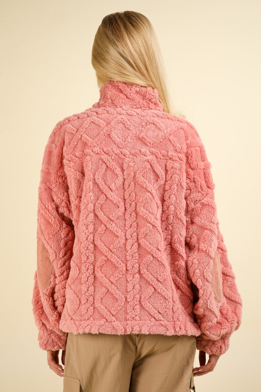 Fuzzy Fleece Half Zip Cable Sweatshirt