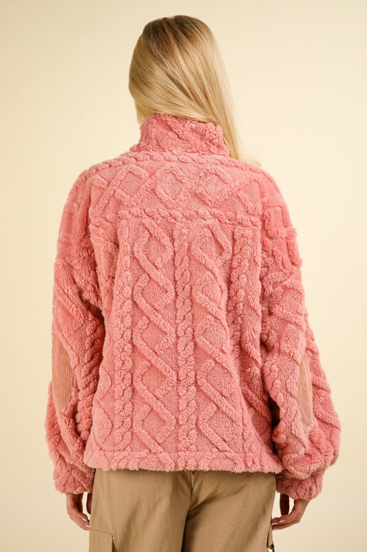 Fuzzy Fleece Half Zip Cable  Sweatshirt
