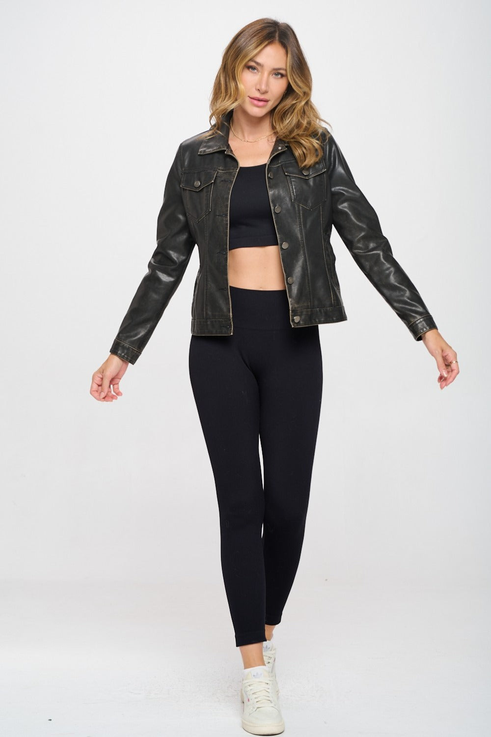 Button Down Cargo Vegan Leather "Shacket" Shirt Jacket