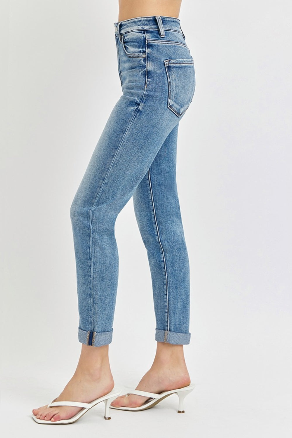 High Rise Cropped Roll Up Jeans
